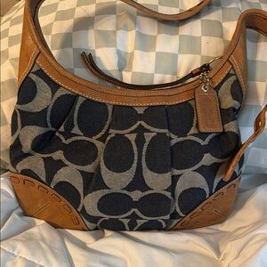 Coach Denim and Tan Shoulder/Hobo Bag with Classic Design